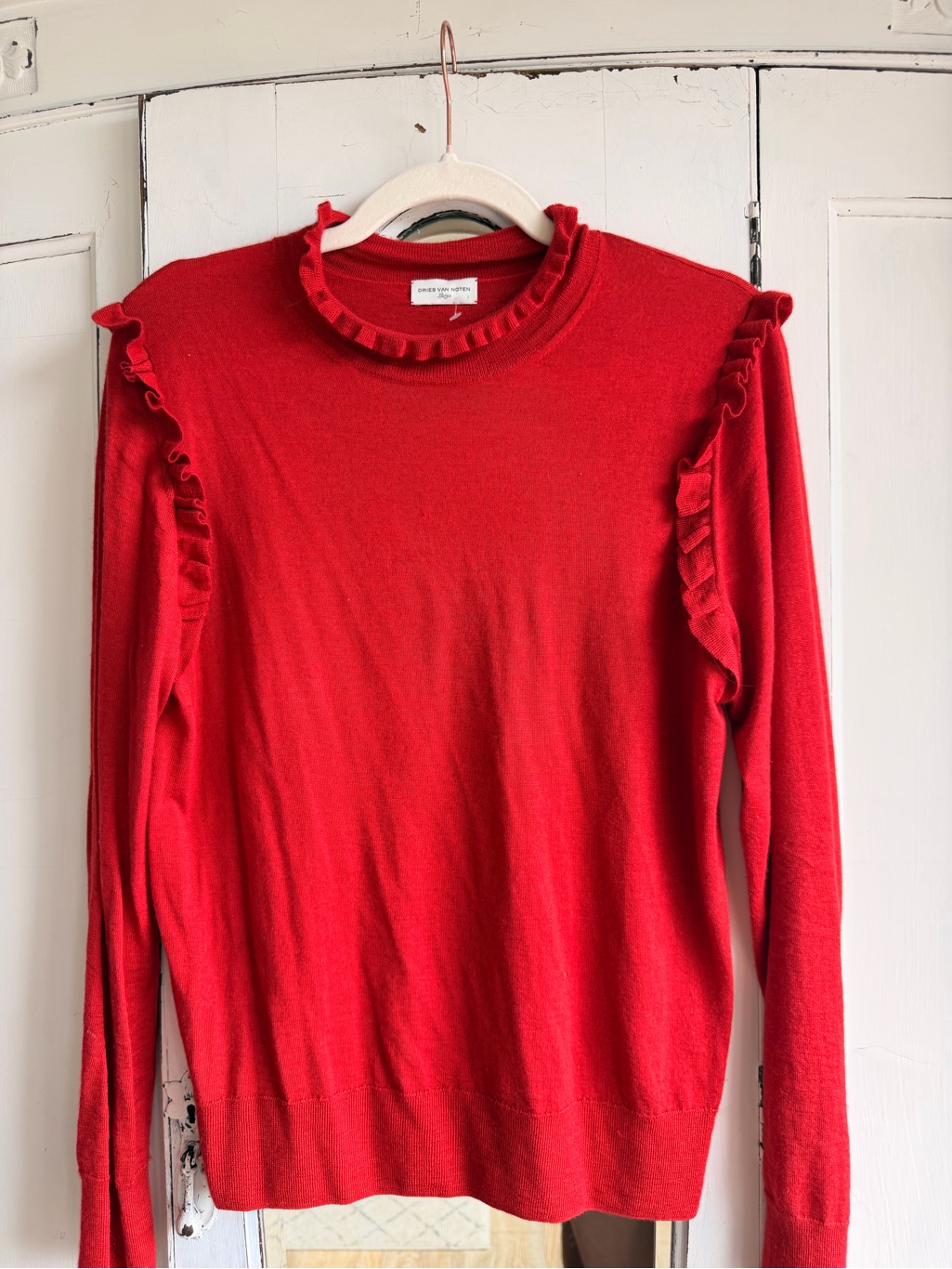 Dries Van Noten Ruffled Red Crewneck Sweater